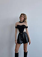 Жіночі шкіряні утеплені шорти