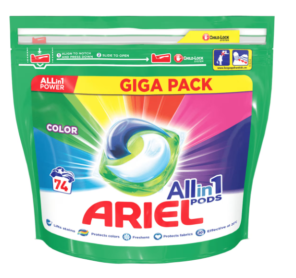 Капсули для прання кольорової білизни Ariel Color Pods 3 в 1 74 шт, фото 1