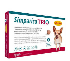 Таблетки від бліх Симпарика ТРІО для собак 1,3-2,5 кг, 3 таблетки