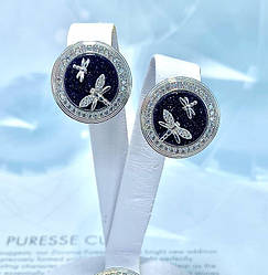 Круглі сережки з камінням авантюрину Бабка