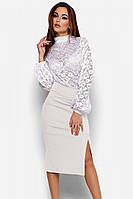 Изящная женская юбка-карандаш с разрезом, молочно-белая