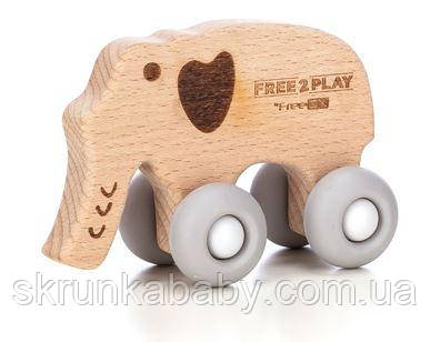 Дерев`яна іграшка FreeON слоник на силіконових колесах, фото 1