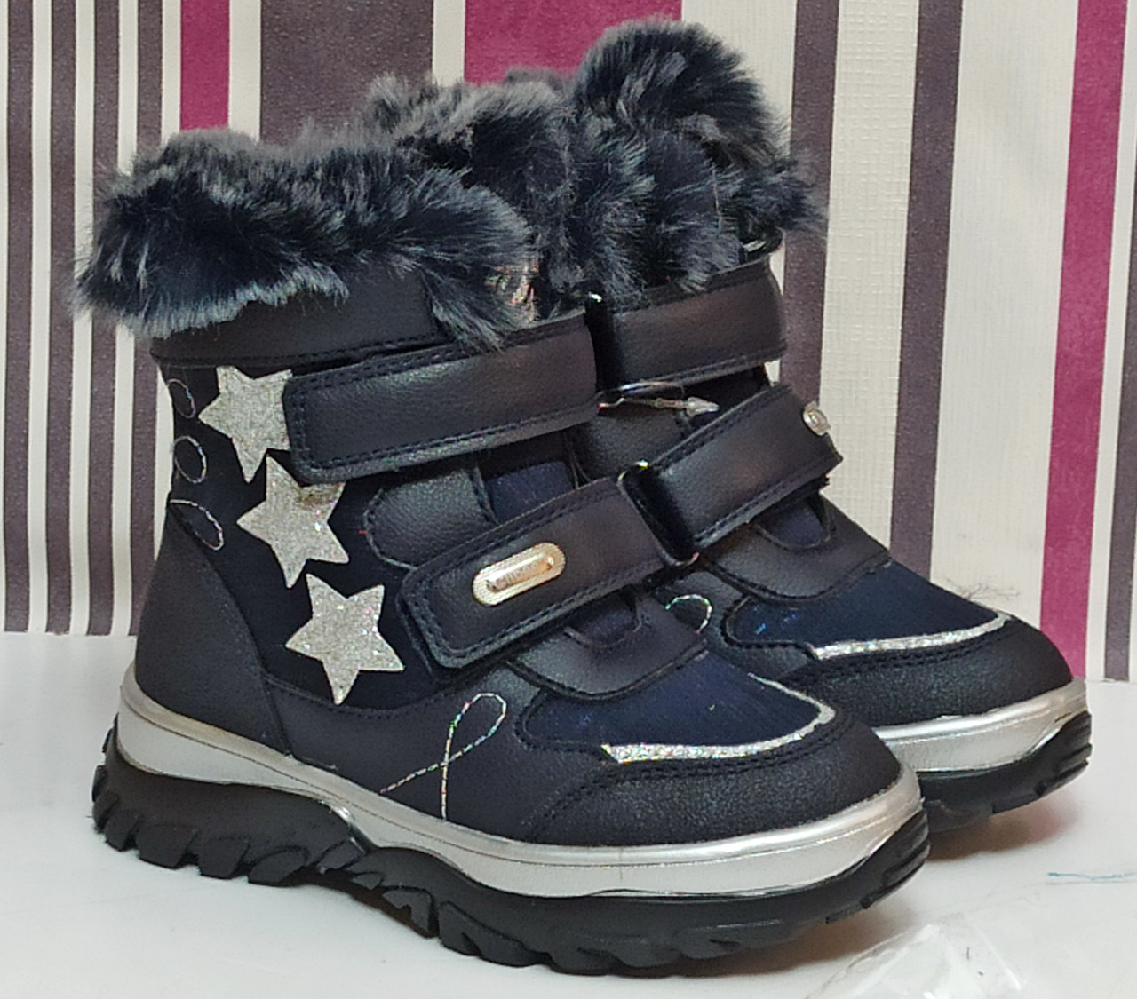 Дитячі зимові черевики для дівчинки на овчині Clibee Н232 сині. розміри 26-27