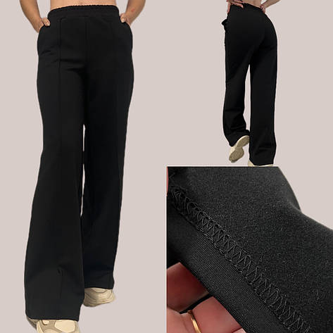 Утеплені широкі штани з стрілками мод. 096 чорні, фото 2