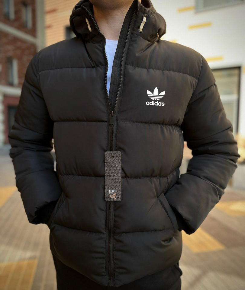 Чоловіча зимова куртка Adidas Зимовий чоловічий пуховик Адідас чорна, фото 1