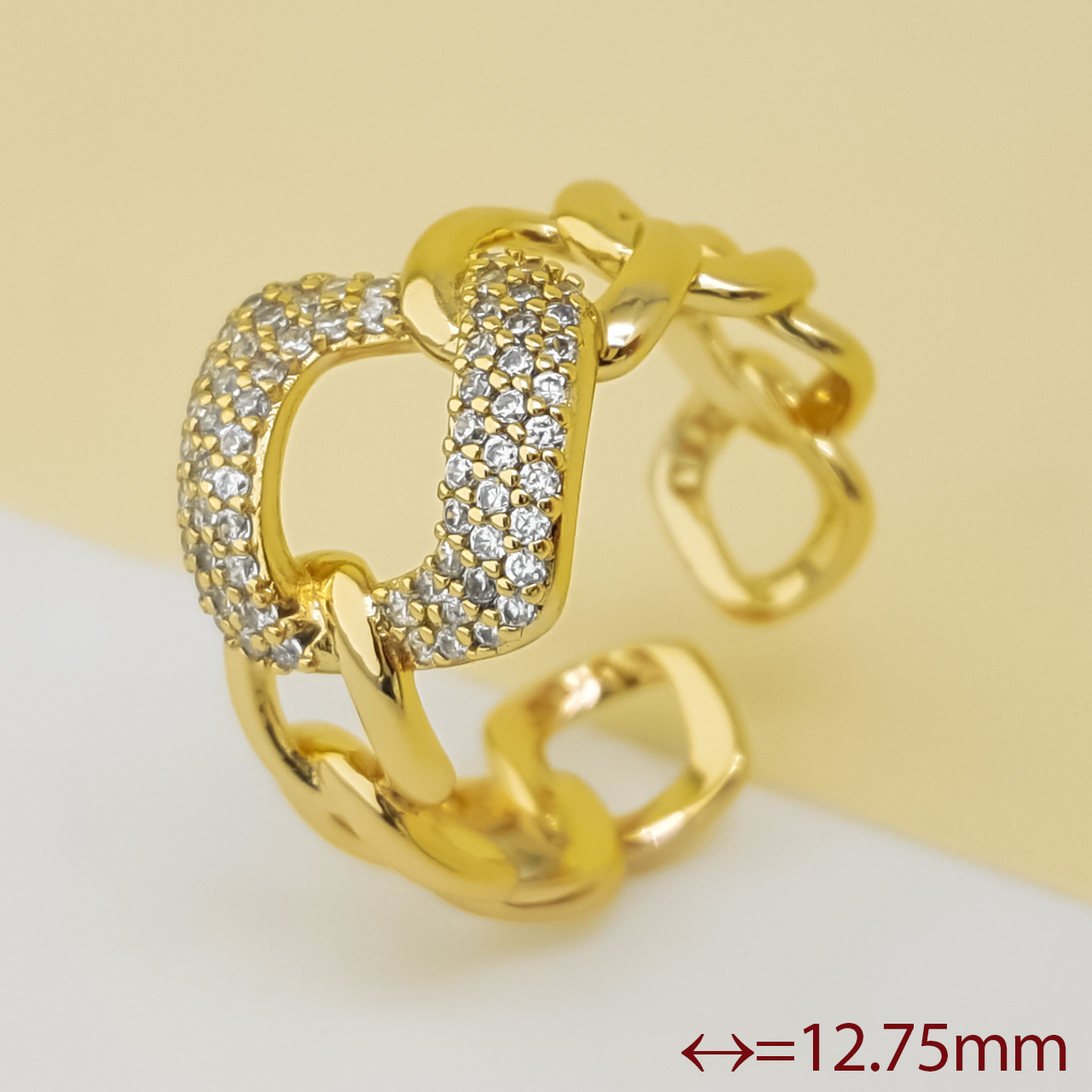 Кільце "Ланцюжок" з камінням, р.16,5, медзолото Xuping, позолота, 18К