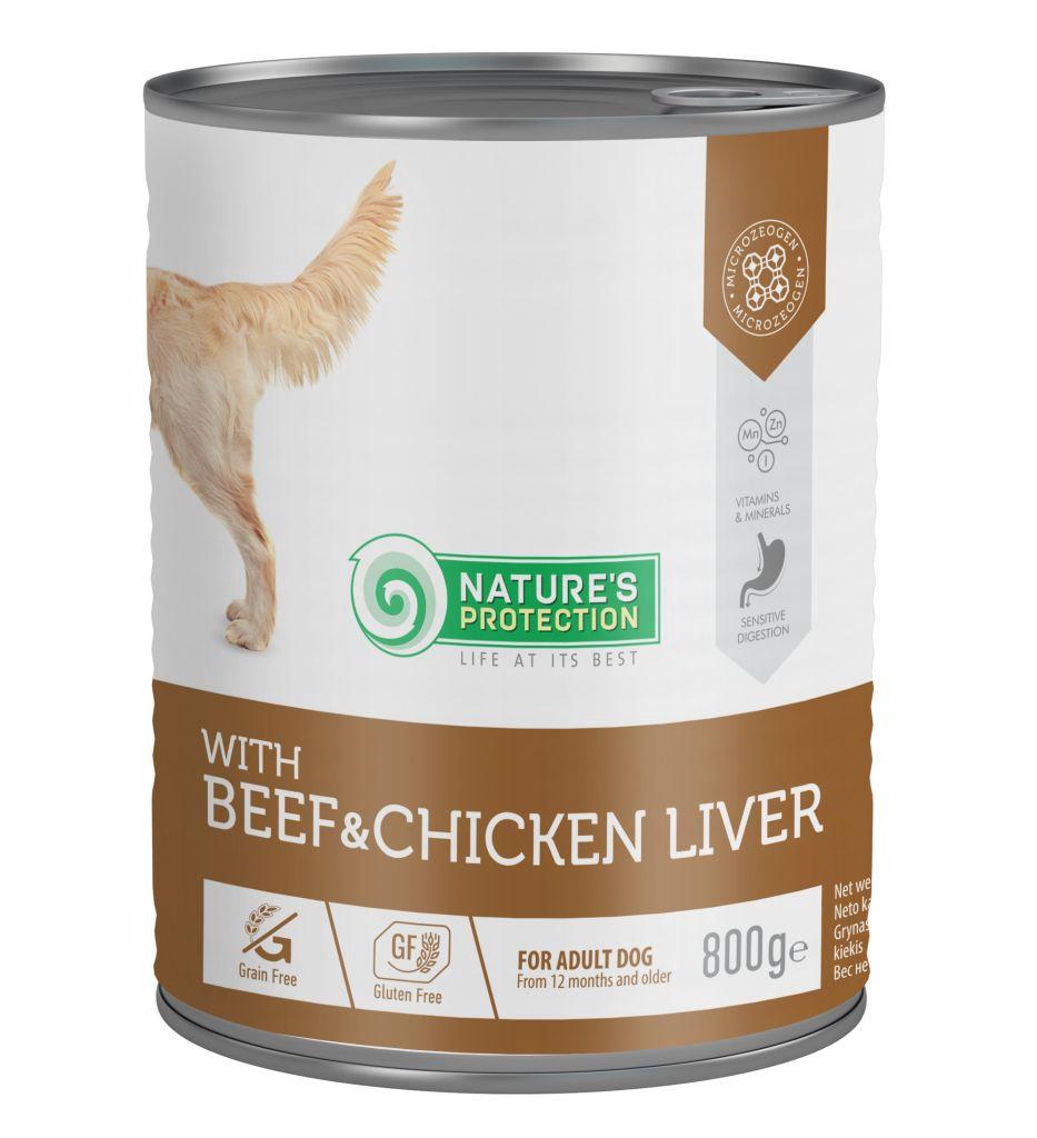 Вологий корм для дорослих собак з яловичиною та печінкою Nature's Protection Beef and Chicken Liver 800 г.-5 шт.!