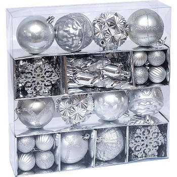 Набір ялинкових іграшок 62 шт різної форми Срібло із гліттером zwh2308-3 в упаковці 62 шт