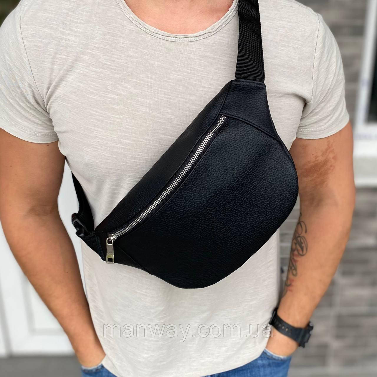 Нагрудна чорна сумка слінг бананка Grand base