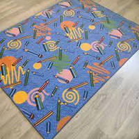 100х160 см Килимок дитячій на підлогу, на повсті P1127/51 в дитячу кімнату, олівці на синьому фоні, дитячий ковролін