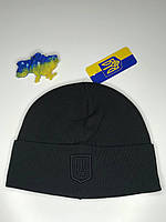 Зимняя мужская ШАПКА с гербом Украины UKRAINE Бини на флисе Бини Универсал Зимняя С подворотом Вышитый логотип