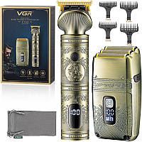 Електробритва чоловіча + Тример для вусів Набір для чоловіків для вологого та сухого гоління та стриження VGR IPX6 Gold