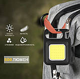 Ліхтарик кишеньковий з магнітом та карабіном водонепроникний акумуляторний 500 mAh, фото 6