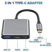 Переходник Type-C на HDMI USB 3.1, адаптер для MacBook Apple Type-С USB-хаб 4K (TypeC-HUB-3in1)