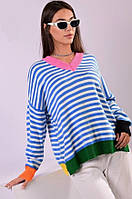 Стильный женский свитер Oversize голубая полоска. Турция