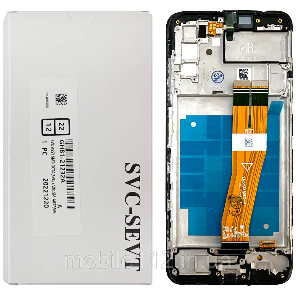 Екран (дисплей) Samsung Galaxy A03s A037F 160 x 72 мм + тачскрін з рамкою оригинал OEM SP жовтий шлейф