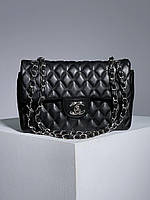 Женская стильная сумка Шанель черная Chanel 2.55 Black/Silver