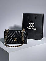 Женская стильная сумка Шанель черная Chanel 2.55 Black Gold