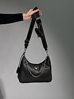 Женская стильная сумка Прада черная Prada Big Re-Edition 2005 Leather Black