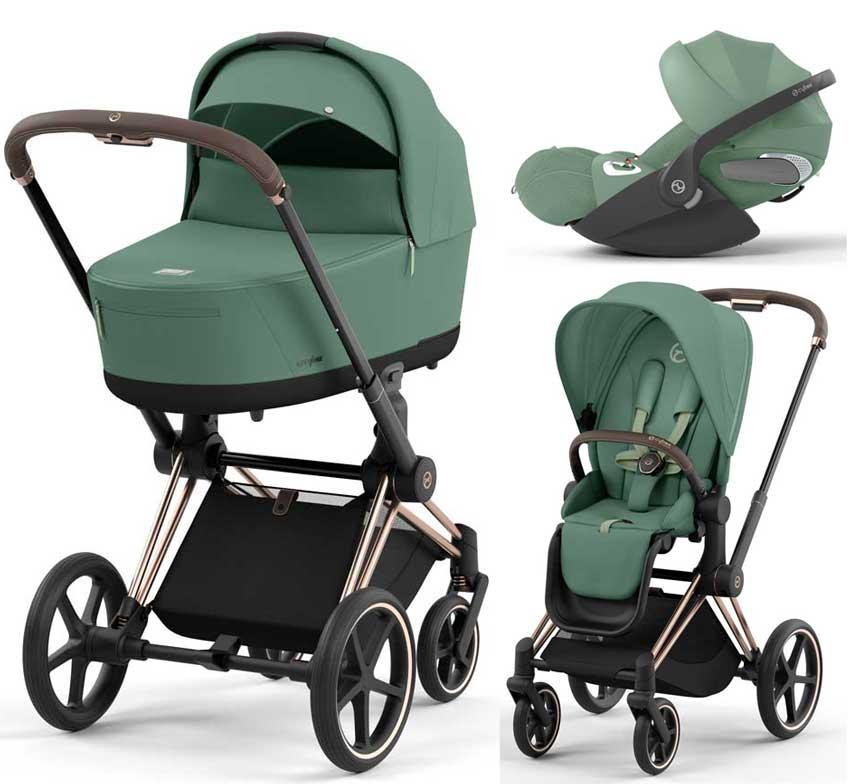 Cybex Priam 4.0 коляска 3 в 1 Leaf Green шасі Rosegold автокрісло Cloud T i-Size, фото 1