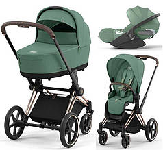 Cybex Priam 4.0 коляска 3 в 1 Leaf Green шасі Rosegold автокрісло Cloud T i-Size