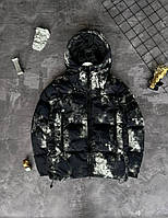Мужская зимняя куртка черная с принтами короткая до -25*С с капюшоном