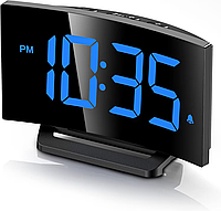 Цифровой будильник для спальни, современный изогнутый дизайн, видимые синие светодиодные циф, Amazon, Германия