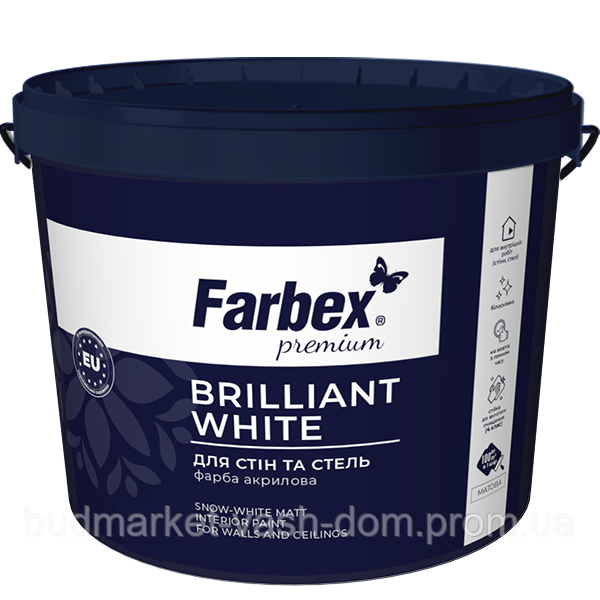 Фарба акрилова білосніжна ТМ "Farbex" Brilliant White - 14,0 кг. - фото 1 - id-p370665864