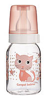 Бутылка с узким отверстием 120 мл с рисунком "BPA FREE" коллекция "Веселые зверьки" Розовая