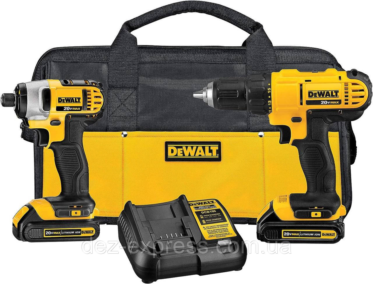 Акумуляторний дриль і ударний дриль DEWALT 20V MAX, комбінований комплект із 2 акумуляторами. (DCK240C2)