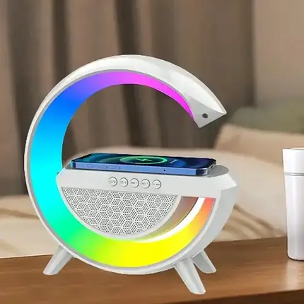 Настільна лампа та нічник RGB 3-in-1 HM-3130 Rainbow Light-Wireless Charger-Speaker з бездротовою зарядкою, фото 1
