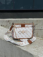 Женская стильная сумка Гесс белая Guess Pochette Multi White/Brown