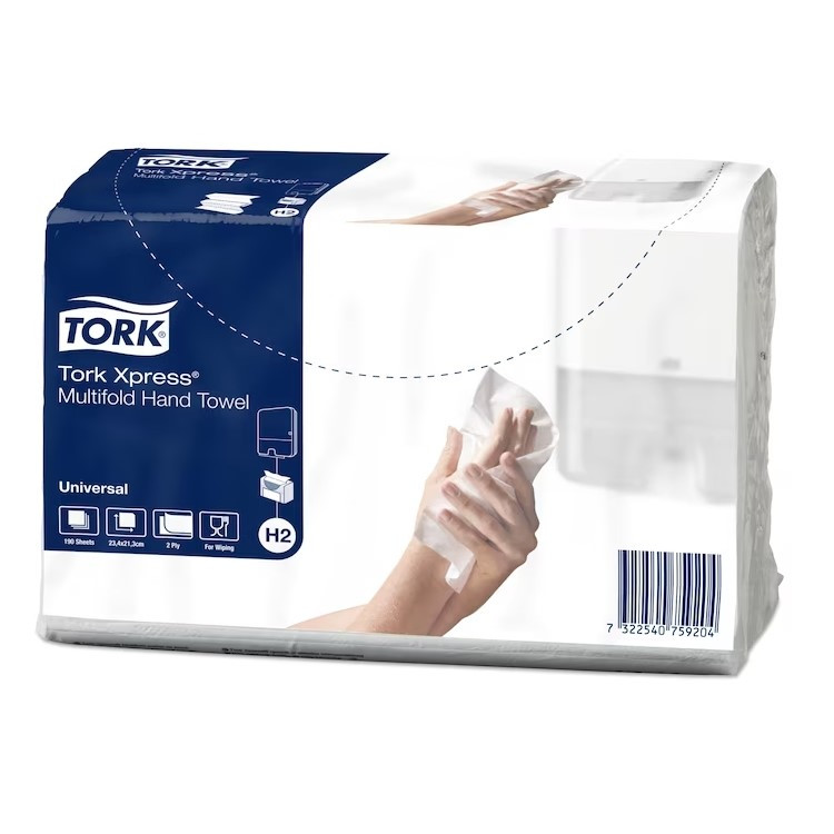 Рушники листовi TORK Xpress Multifold Н2 двошарові 190 листів білі