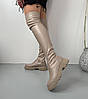 Сапожки ботфорти панчохи жіночі шкіряні зимові з блискавкою бежеві 36р, фото 2