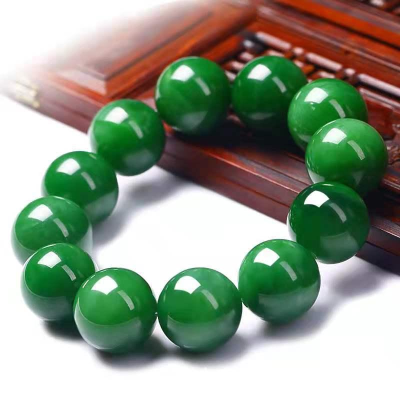 Браслет із натурального зеленого каменю Яшма 10 мм, тайванський сапфір, фото 1