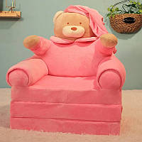 Мягкое детское кресло плюшевое Мишка 60 см, бескаркасное мягкое кресло для детей, Розовый