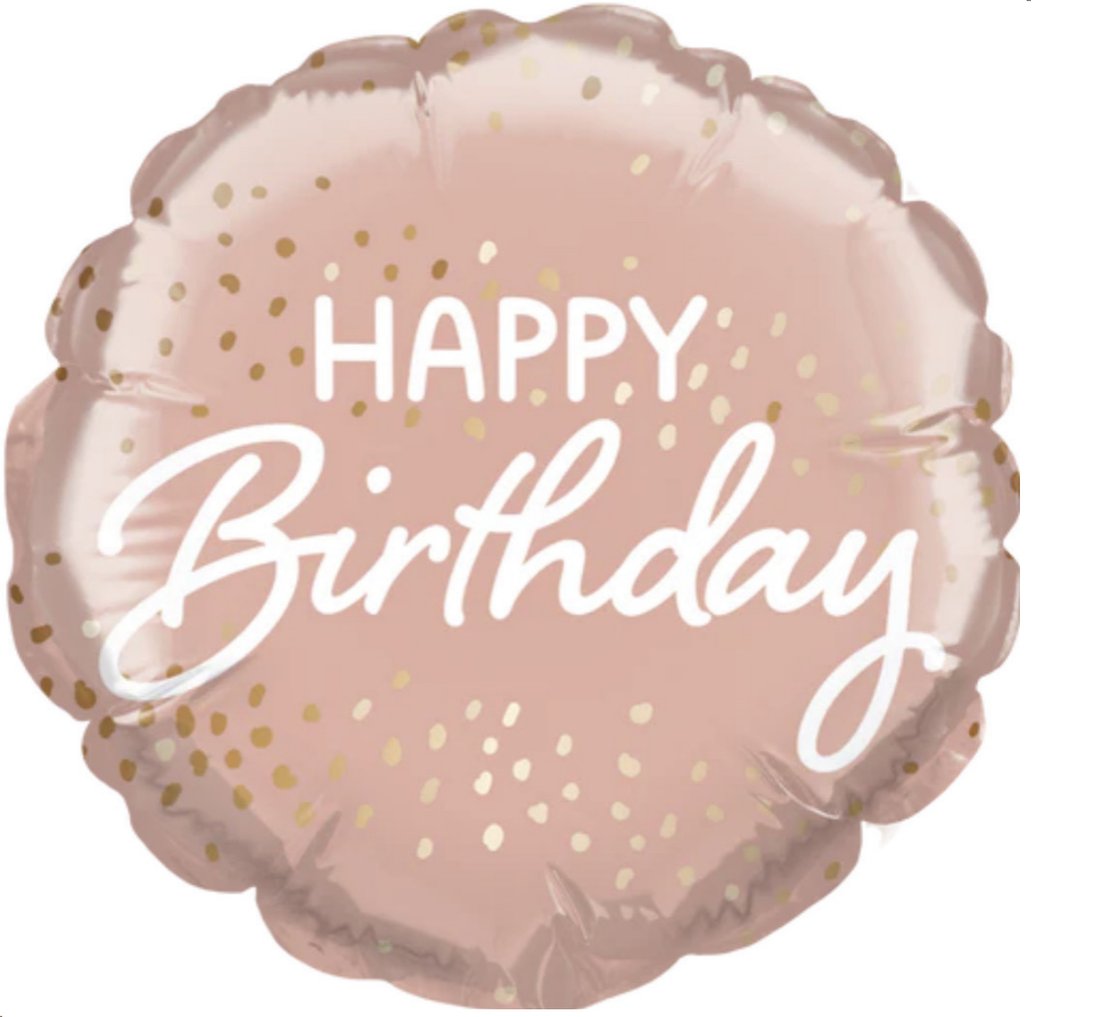 Фольгована кулька круг "Happy Birthday" пудрова 18"(45см) 1шт.