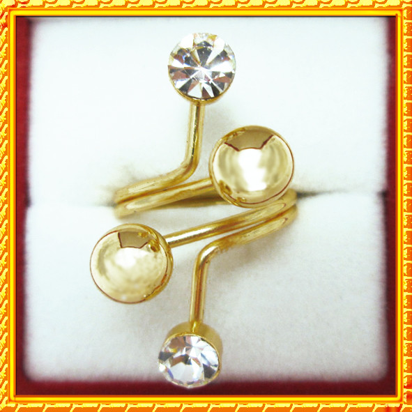 Кільце Жіноче під Золото Дві Кульки і Два Страза Безрозмірне