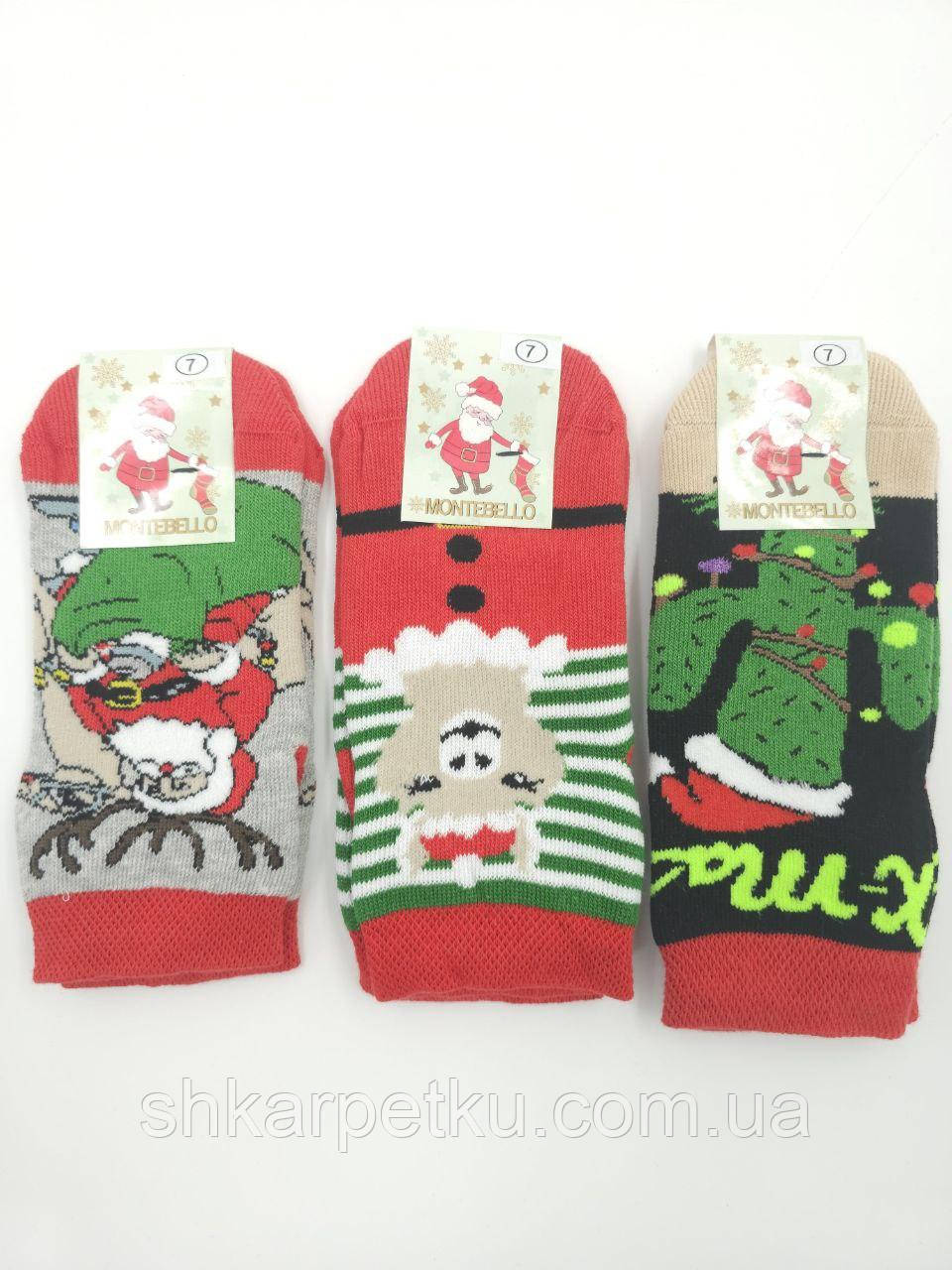 Дитячі махрові шкарпетки Montebello з новорічним принтом, 12 пар\уп. мікс кольорів, фото 1