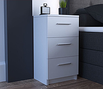 Вузький комод для білизни на 3 шухляди білий, Приліжкова тумбочка з висувними шухлядами