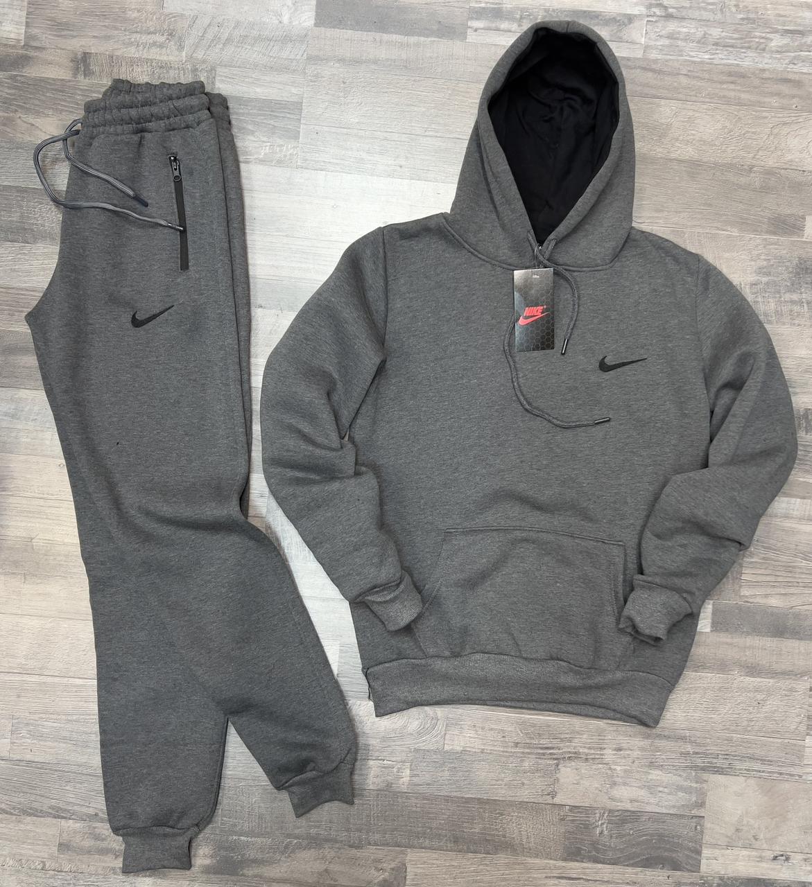 Чоловічий теплий спортивний костюм Nike (Найк), зимовий чоловічий костюм сірий. Чоловічий одяг Зима, фото 1