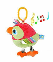 Плюшевая музыкальная игрушка подвеска на коляску Попугайчик
