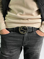 Женский стильный ремень Гуччи черный пояс Gucci Blondie Belt Black/Silver