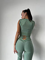 Жіночий спортивний костюм для фітнеса йоги пілатес : топ + лосіни