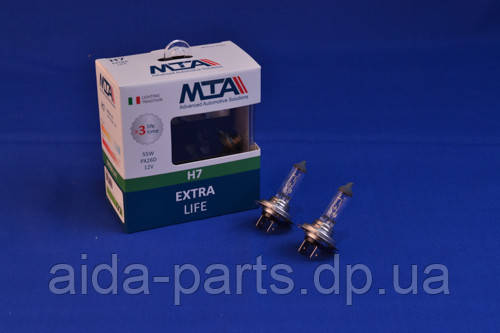 Лампа автомобільна H7 12 V 55 W PX26D EXTRA LIFE (2шт) (ближня/даля, протитуманна) MTA