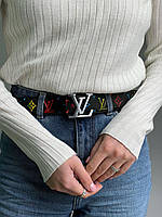 Женский стильный ремень Луи Виттон черный пояс Louis Vuitton Rainbow Belt Black/Silver