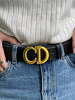 Женский стильный ремень Кристиан Диор черный пояс Christian Dior Leather Belt Black/Gold