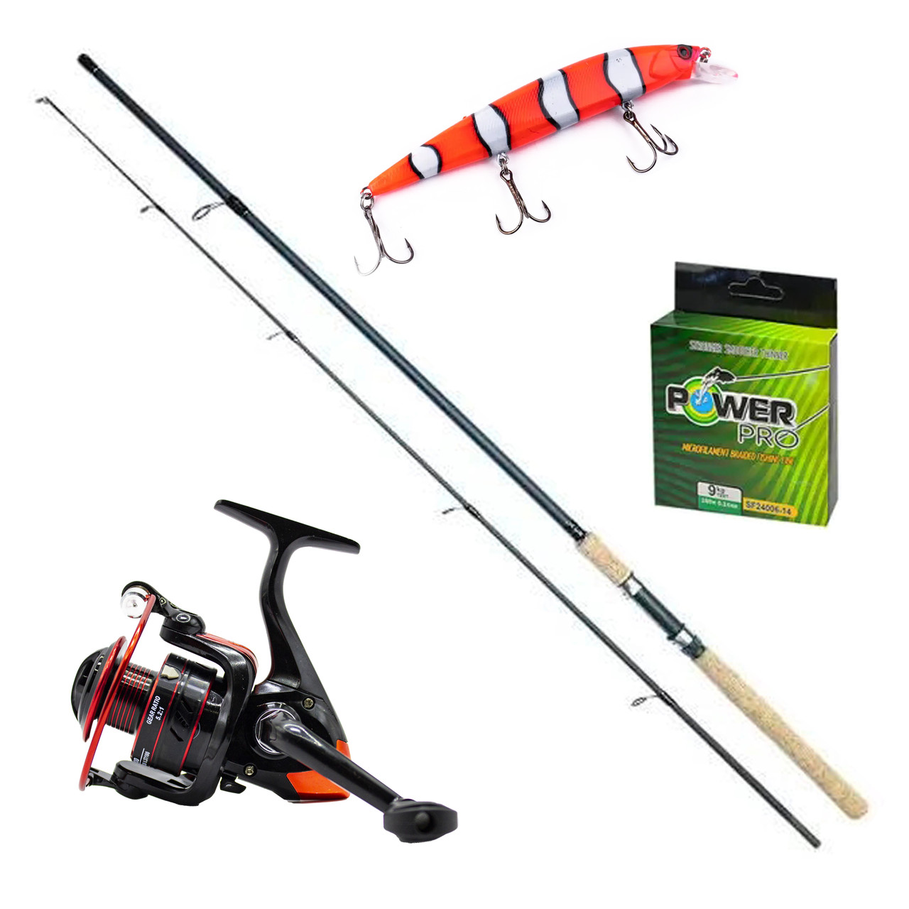 Набір Nemo спінінг Kalipso Black Star 2.7м котушка Lizard DM2000 Шнур 100м Воблер 13см, фото 1