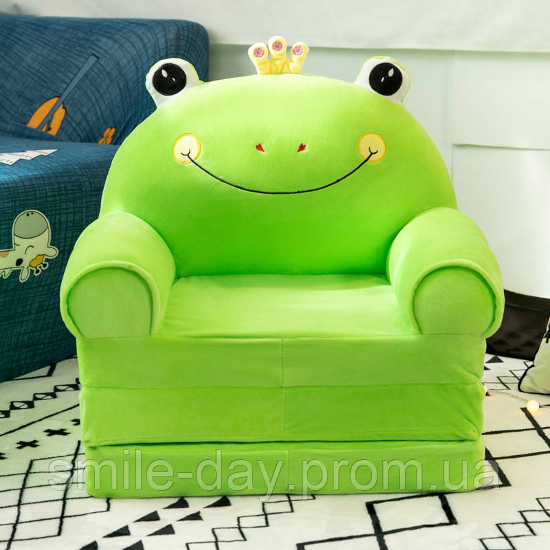 М'яке дитяче плюшеве крісло ліжанка у вигляді Жабеня, м'який диван для дітей в кімнату, Зелений