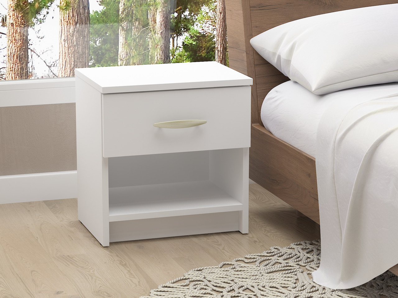 Маленька приліжкова тумбочка з шухлядою для спальні стильна